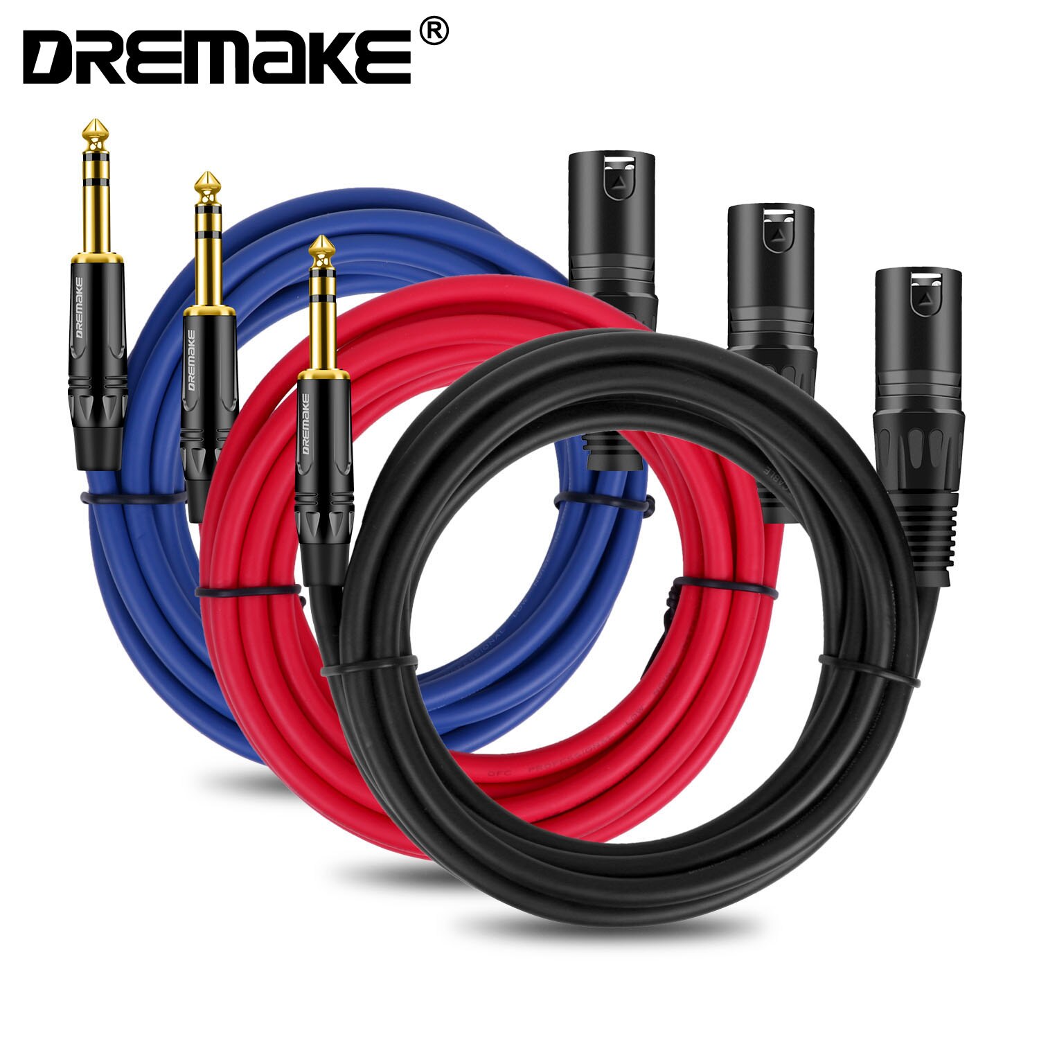 DREMAKE XLR Male 1/4 &6.35mm/6.5mm TRS ÷ 뷱 ȣ  ̺ 3 Pack XLR to Quarter inch AMP  ũ ̺